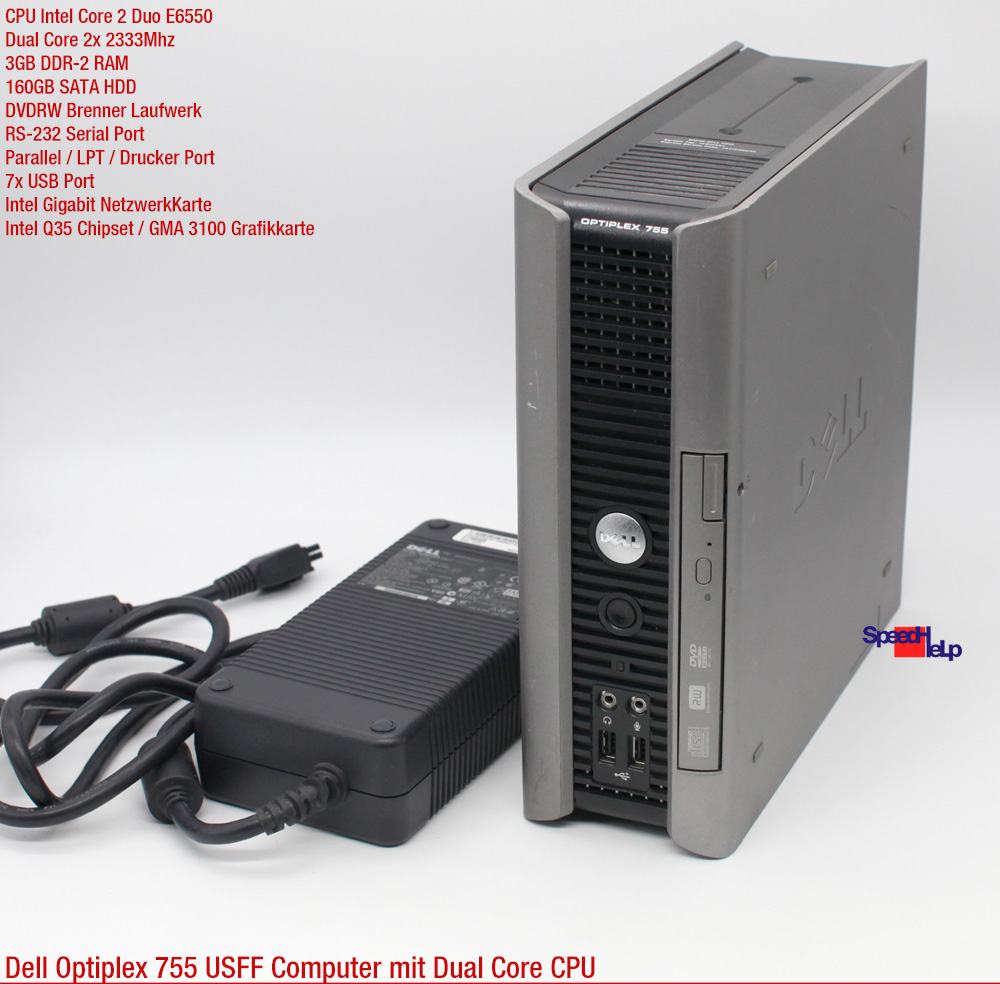 Mini PC Computer Dell optiPlex 755 USFF Intel RS-232 Parallel C2D