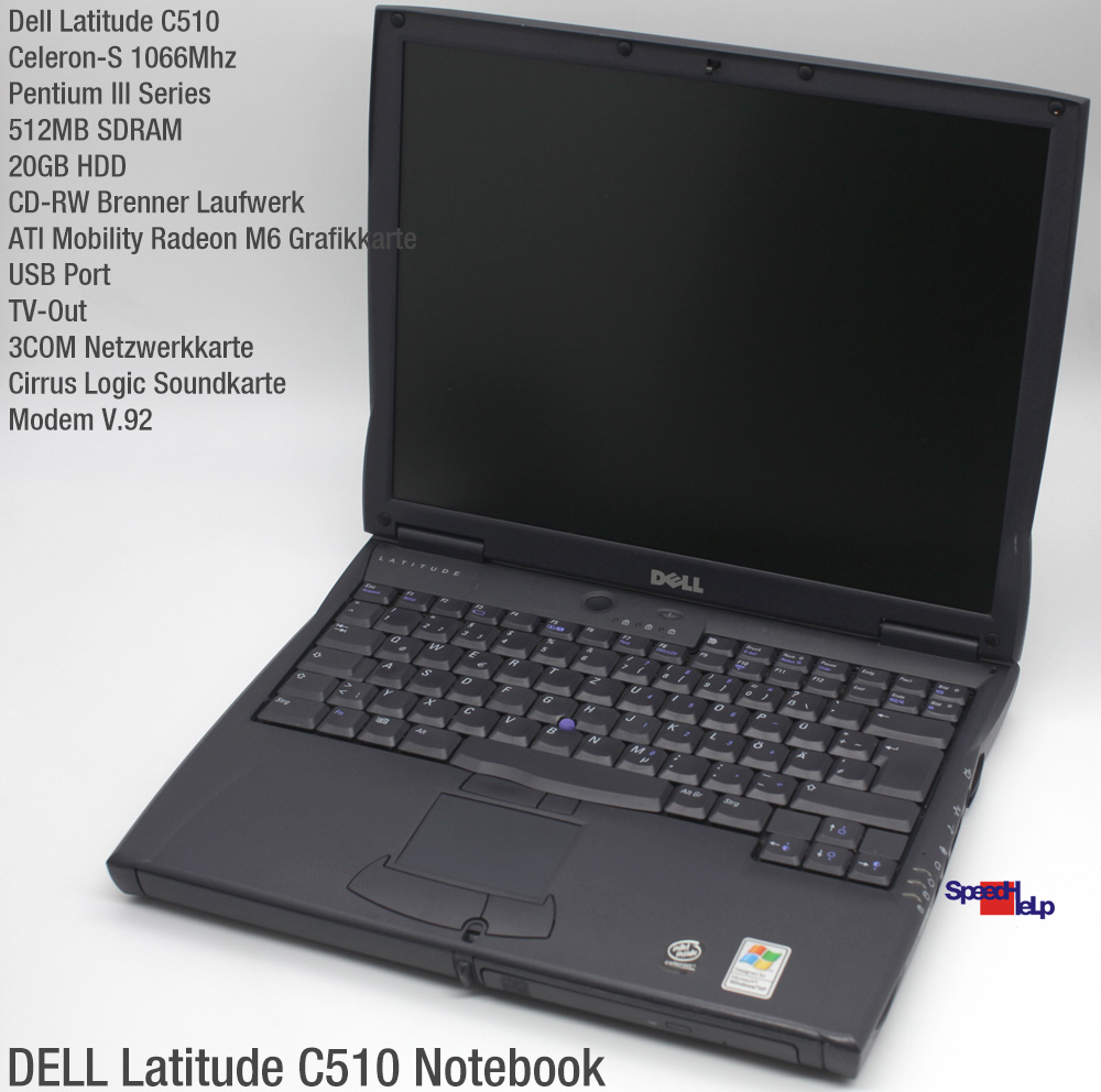 DELL LATITUDE C510 INTEL CELERON-S 1066MHZ LAPTOP 512MB 20GB PPARALLEL LPT RS232